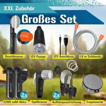 KESSER® Prysznic kempingowy, pompka, 2x akumulator 2200mAh, kabel USB
