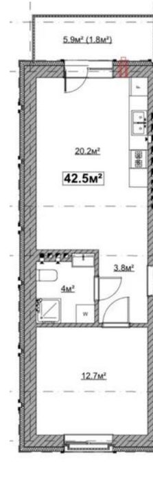 Продаж 1-к, Рудно , Етап Будівництва , 2/3 , 43/20/23м2 , 57499 $