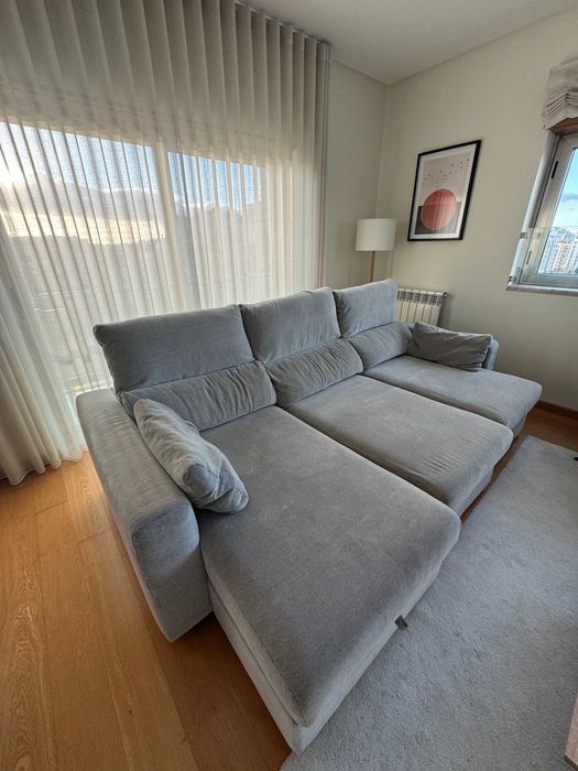 Sofá 3 lugares c/chaise longue cinza