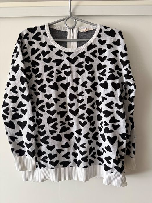 Szary sweter w czarne serca, Esprit, 100% bawełna