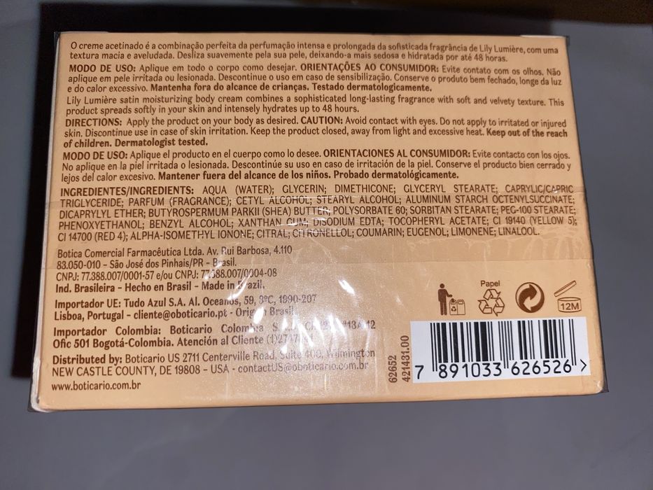 Creme Lily Lumiere boticário