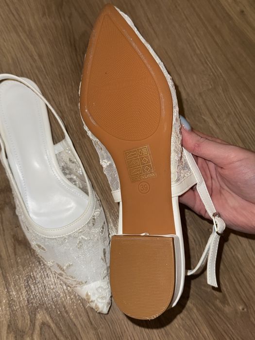Балетки слінгбеки туфлі мереживні білі
