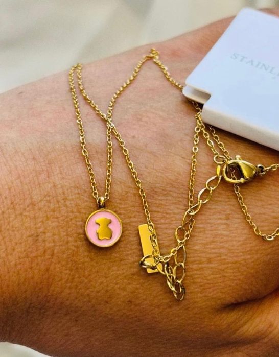 Złoty łańcuszek z zawieszką miś stal chirurgiczna nierdzewna