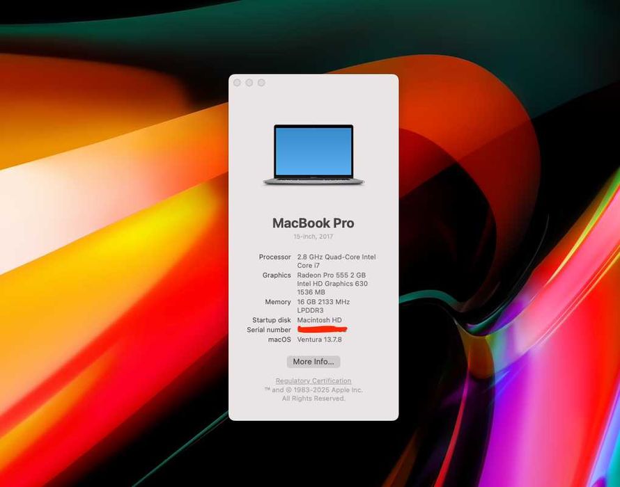 Macbook Pro 15'' touchbar 2017 2.8GHz 16GB