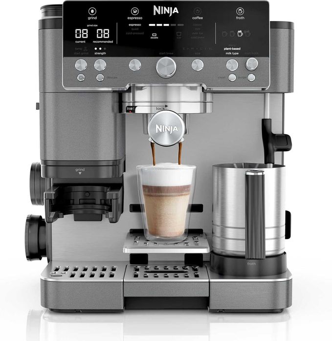 Ninja Luxe Premier 3 w 1 Espresso Cold Brew i ekspres przelewowy do kawy, 4 automatyczne ustawienia pianki, szary metal