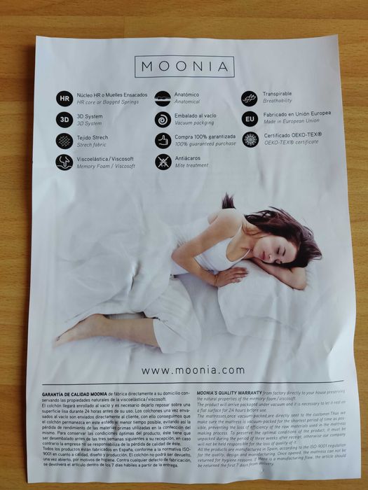 Colchão MOONIA Bamboo - Viscoelástico (90x190 cm - Altura: 21 cm)