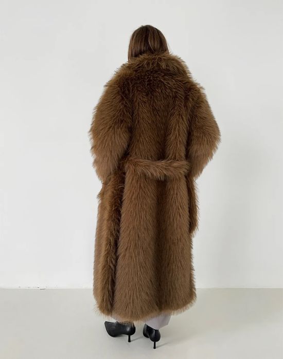 Шуба повної довжини з екохутра Yak, Rikky Hype — коричнева