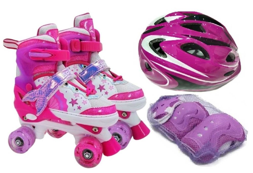 Ролики Квади PU світло розмір 29-33,35-38  з шоломом і захистом Pink
