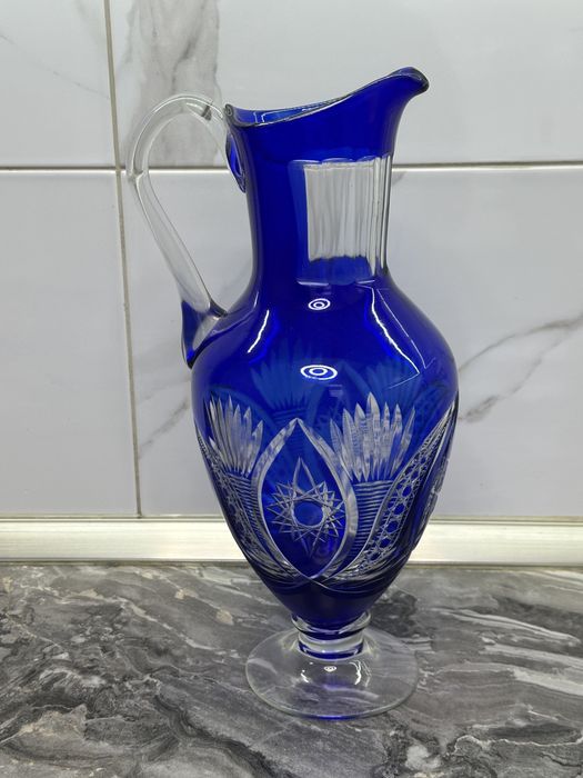 Вінтажний кувшин графин з синього скла Стрий