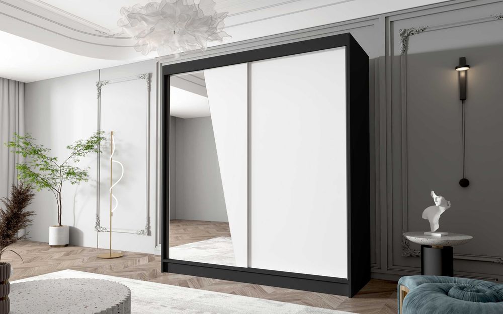 SZAFA przesuwna BELLA V 180 cm z lustrem GARDEROBA z półkami