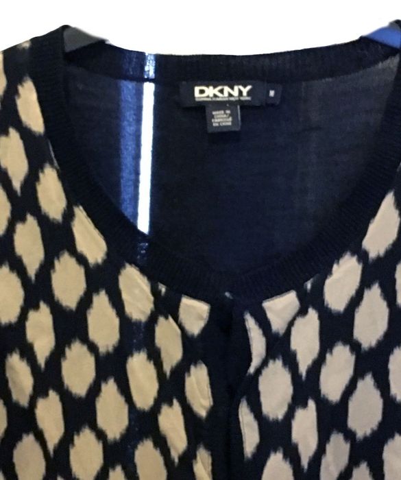 Casaco seda DKN Donna Karan New York preto bolas branco novo M 38