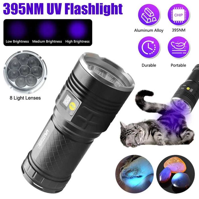 Latarka UV Vastfire 395nm o potężnej mocy 160W z bateriami 18650