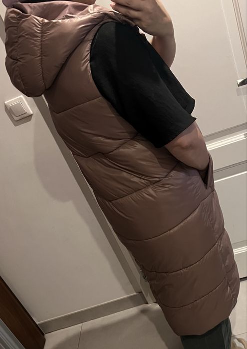 Dluga ciepla kamizelka 4F rozmiar S pudrowy roz