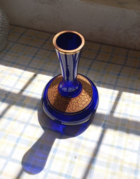 Jarra vintage azul cobalto Barthmann com dourado