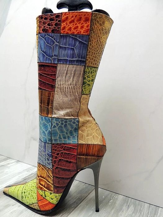 Gianmarco Lorenzi Mix Leather Premium Szpic Szpilki Kozaki