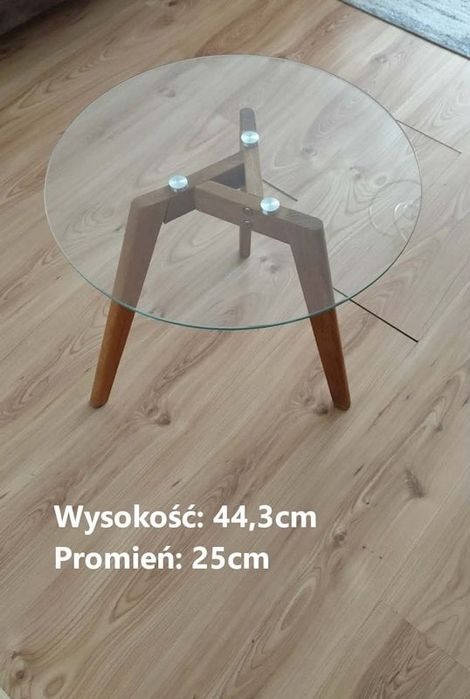 Stoliki kawowe, nogi drewniane, blaty ze szkla