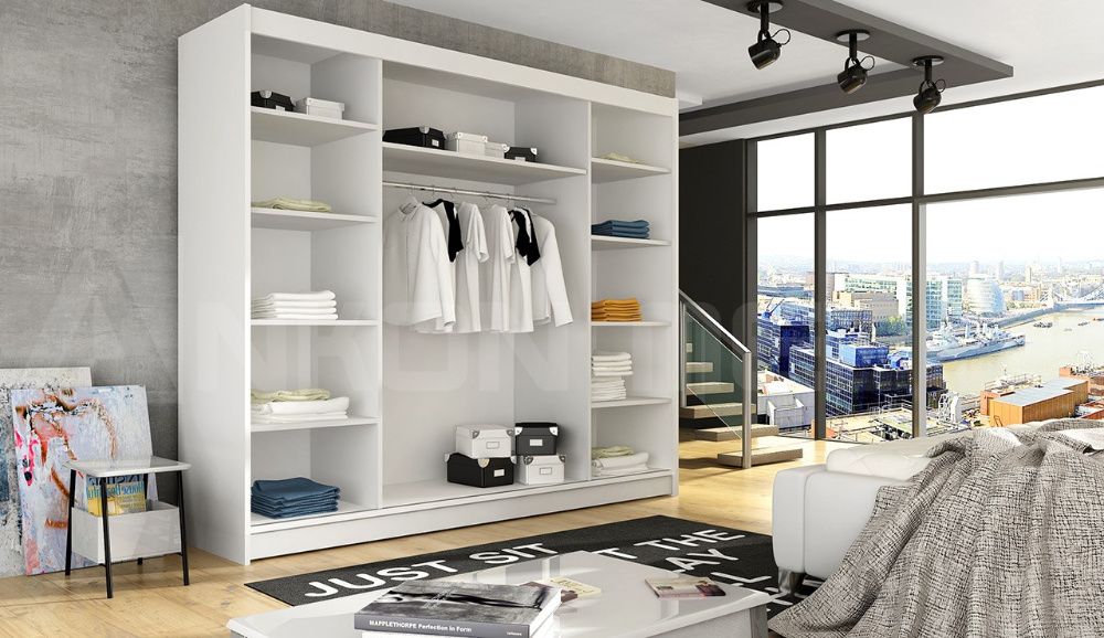 Duża SZAFA przesuwna Z LUSTREM Asti I 250cm Z PÓŁKAMI garderoba