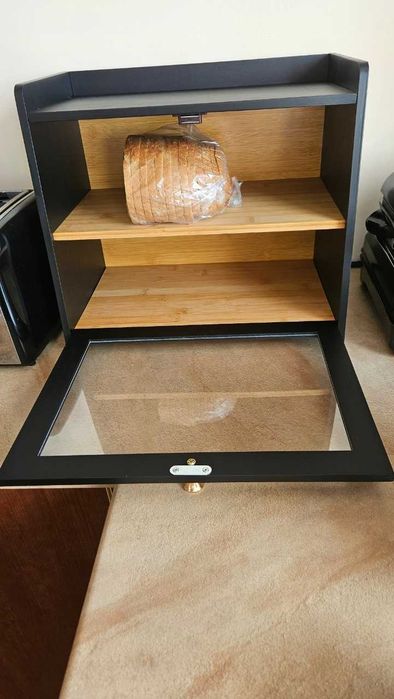 CHLEBAK Bambusowy czarny duży 2 POZIOMY – porządek na blacie kuchennym