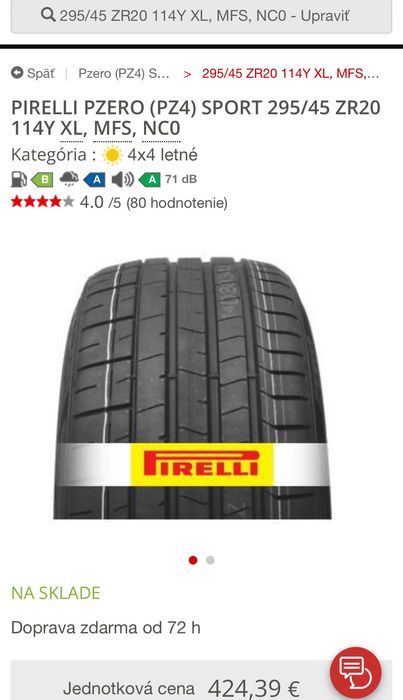 Pirelli PZERO (PZ4) SPORT 295/45 ZR20 114Y XL, MFS, NC0