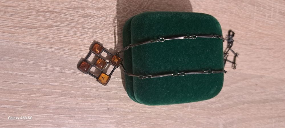 Srebrny łańcuszek z zawieszką bursztyn 925 OKAZJA