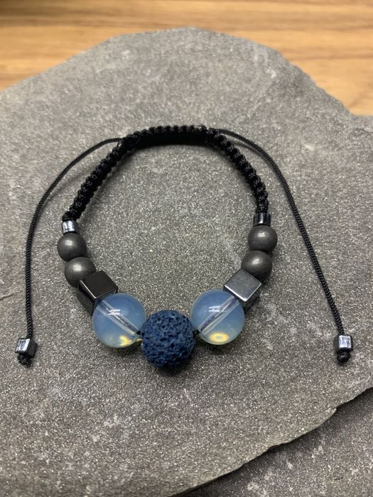 bootiq handmade bransoletka makrama kamień opal hematyt lawa