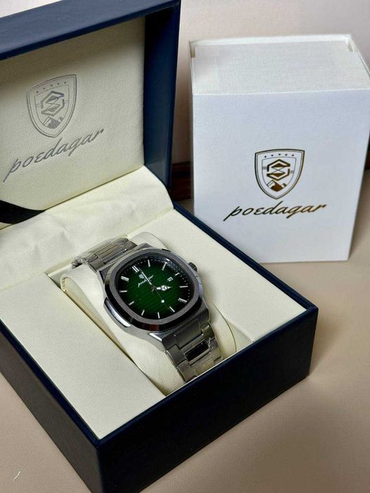 Чоловічий годинник Poedagar Nautilus срібні, зелений циферблат