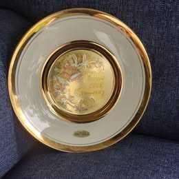 Prato porcelana japonesa Chokin, 50º aniversário ouro 24kt