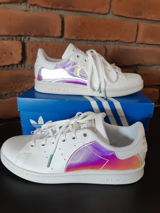 Adidas Stan Smith J nowe sneakersy trampki białe holograficzne 36 2/3