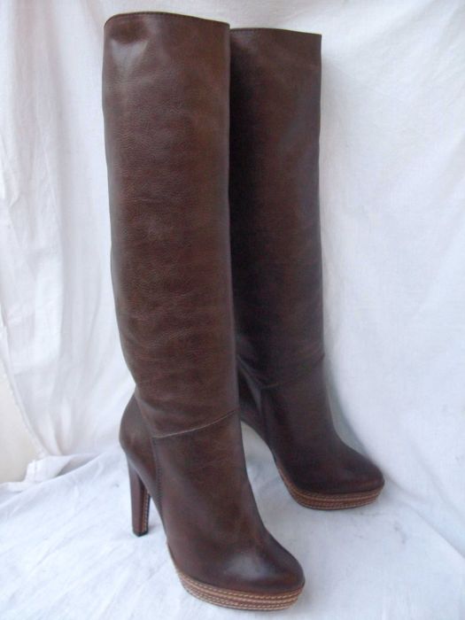 Paco Gil Spain hiszpańskie skórzane brązowe kozaki szpilki platforma