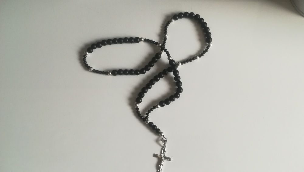 Różaniec ozdobny naszyjnik męski onyks srebro 925 biżuteria prezent