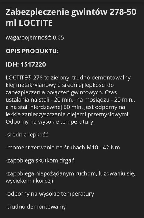 Klej do gwintów LOCTITE 640, 243, 278