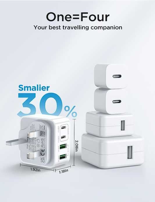 Ładowarka USB-C, szybka wtyczka USB-C, 40 W, 4-portowa