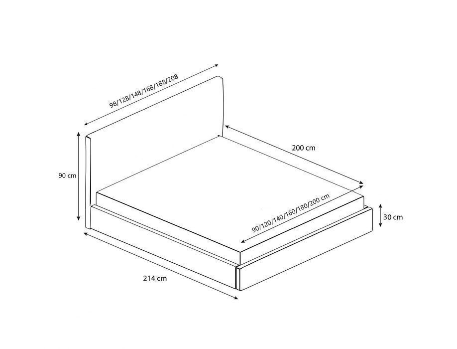 Łóżko tapicerowane KLEO z pojemnikiem, stelażem 90/120/140/160/180x200