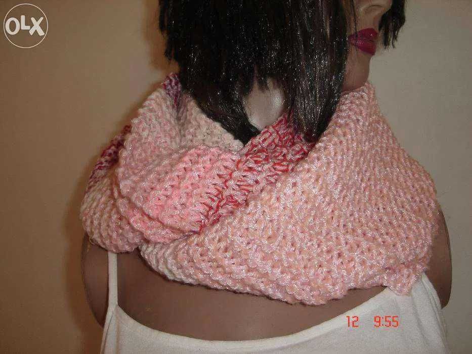 ręczna praca HANDMADE różowy szal szalik komin