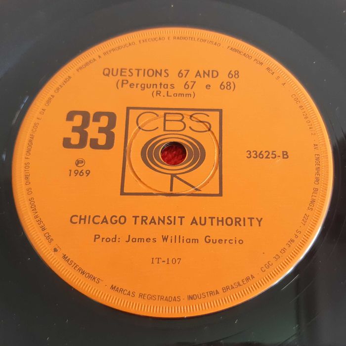 Disco Vinil Single Chicago Transit Authority - I'm a Man / Questions 67 and 68