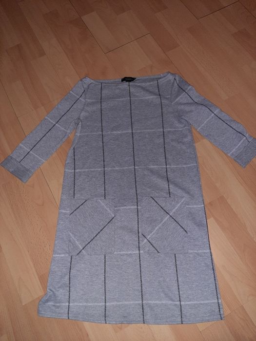 Szara sukienka dzianinowa krata 34 36 xs S zadbana Atmosphere święta