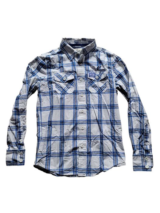 Biała koszula męska w kratkę Superdry M medium guziki kołnierzyk