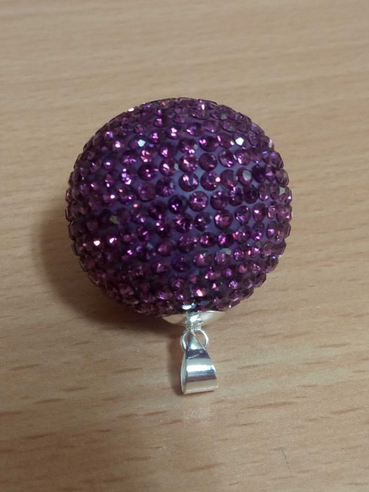Wisiorek kulka z kryształkami 30 mm fiolet Zawieszka z cyrkoniami S925