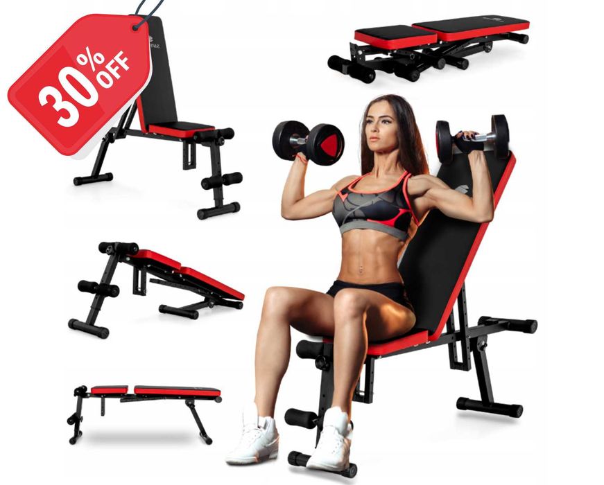 Składana ŁAWKA Ławeczka Treningowa Regulowana Ćwiczeń | WYPRZEDAŻ -20%