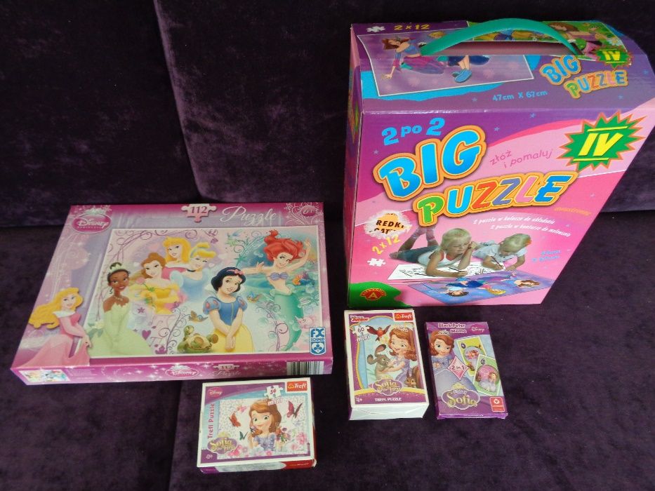 zestaw Disney Księżniczki puzzle karty piotruś Sofia TREFL 4+ i gratis