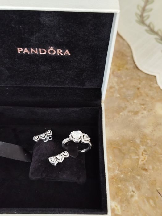 Conjunto brincos e anel nr18 Pandora em prata