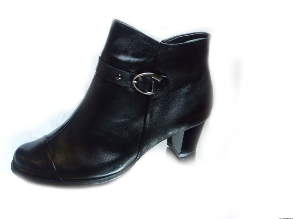 BnW Skórzane botki czarne słupek 6 cm