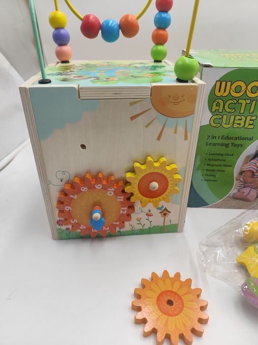 Kostka edukacyjna drewniana 7w1 sorter cymbalki labirynt dla dzieci