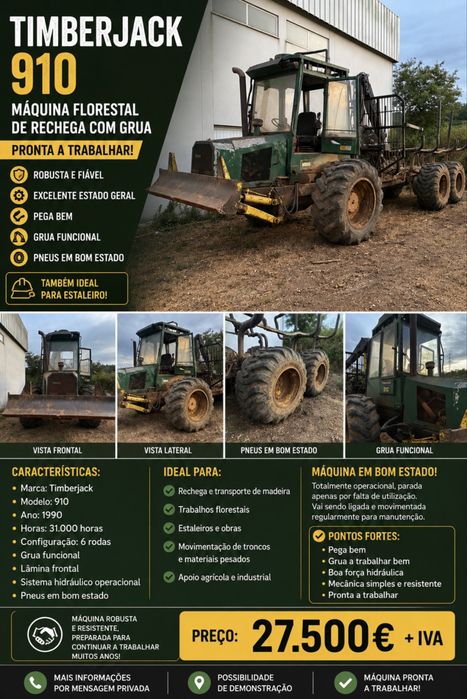 Vende-se Timberjack910 – maquina florestal/ estaleiro com grua