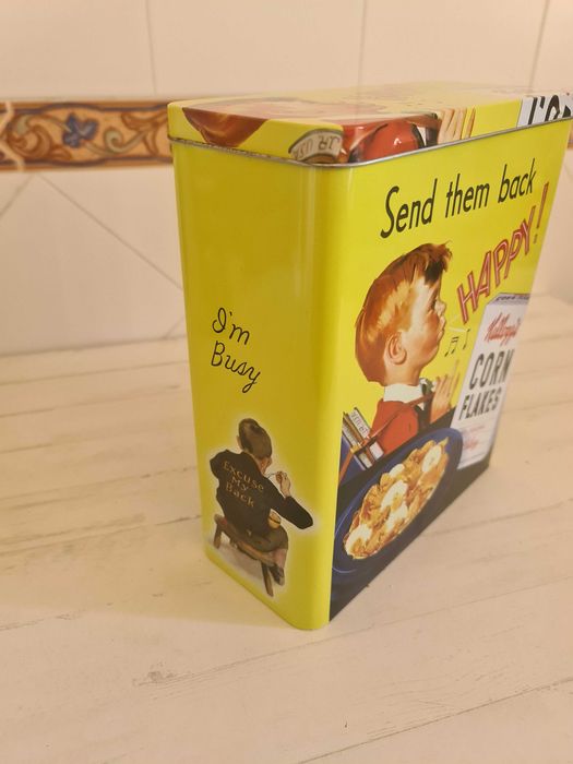 Caixa Cereais Vintage Kellogg's em Metal | Vintage Kellogg's Metal Cereal Tin