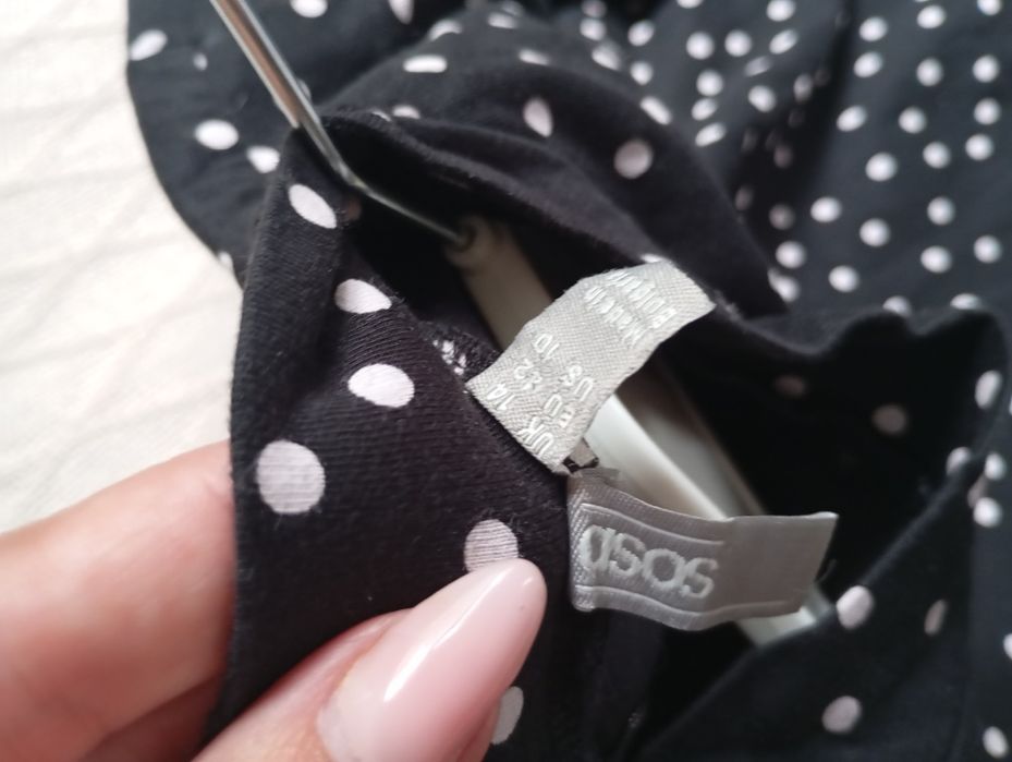 ASOS 42r długa czarna elegancka sukienka w groszki maxi bawełniana