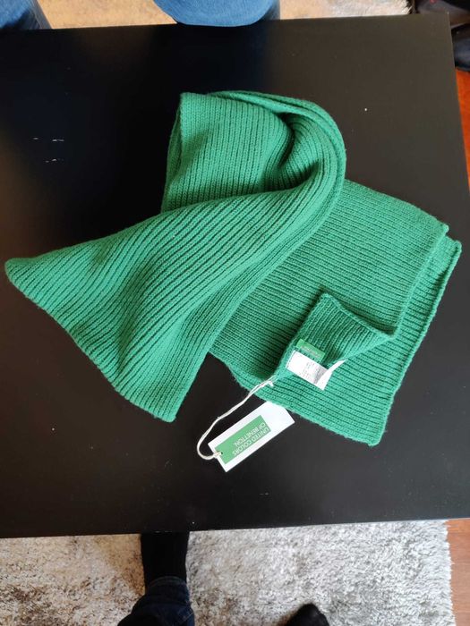 Conjunto Benetton verde cachecol + luvas L - NOVO