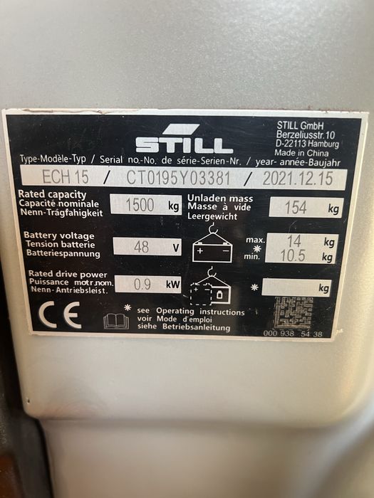 Електронавантажувач, візок, рохля (рокла) STILL ECH 15