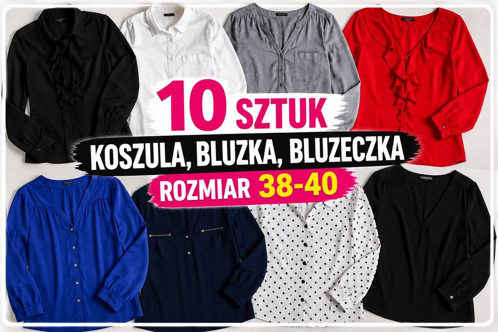 SUPER OKAZJA zestaw ubrań damskich 10szruk bluzka bluzeczka to koszula marynarka kurtka 38 m 40 l