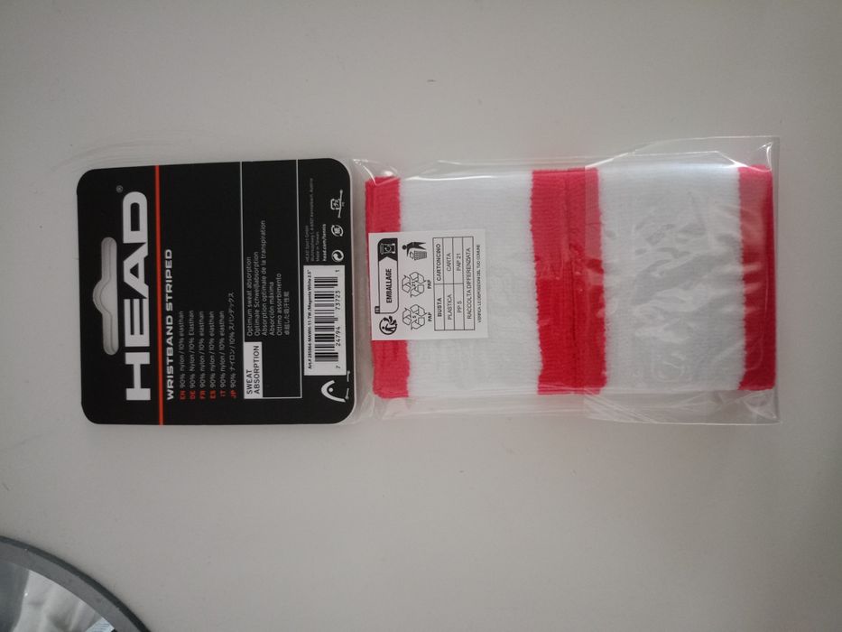 Frotka tenisowa Head Wristband Striped 2.5" biało-czerwona